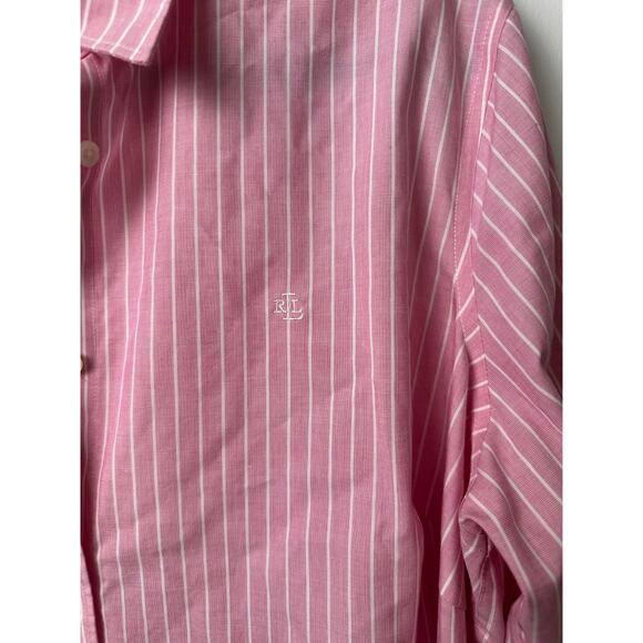 LRL Ralph Lauren~Women 1X~Pink & White Striped Non-Iron Career Preppy Shirt~ D11 - Picture 2 of 6